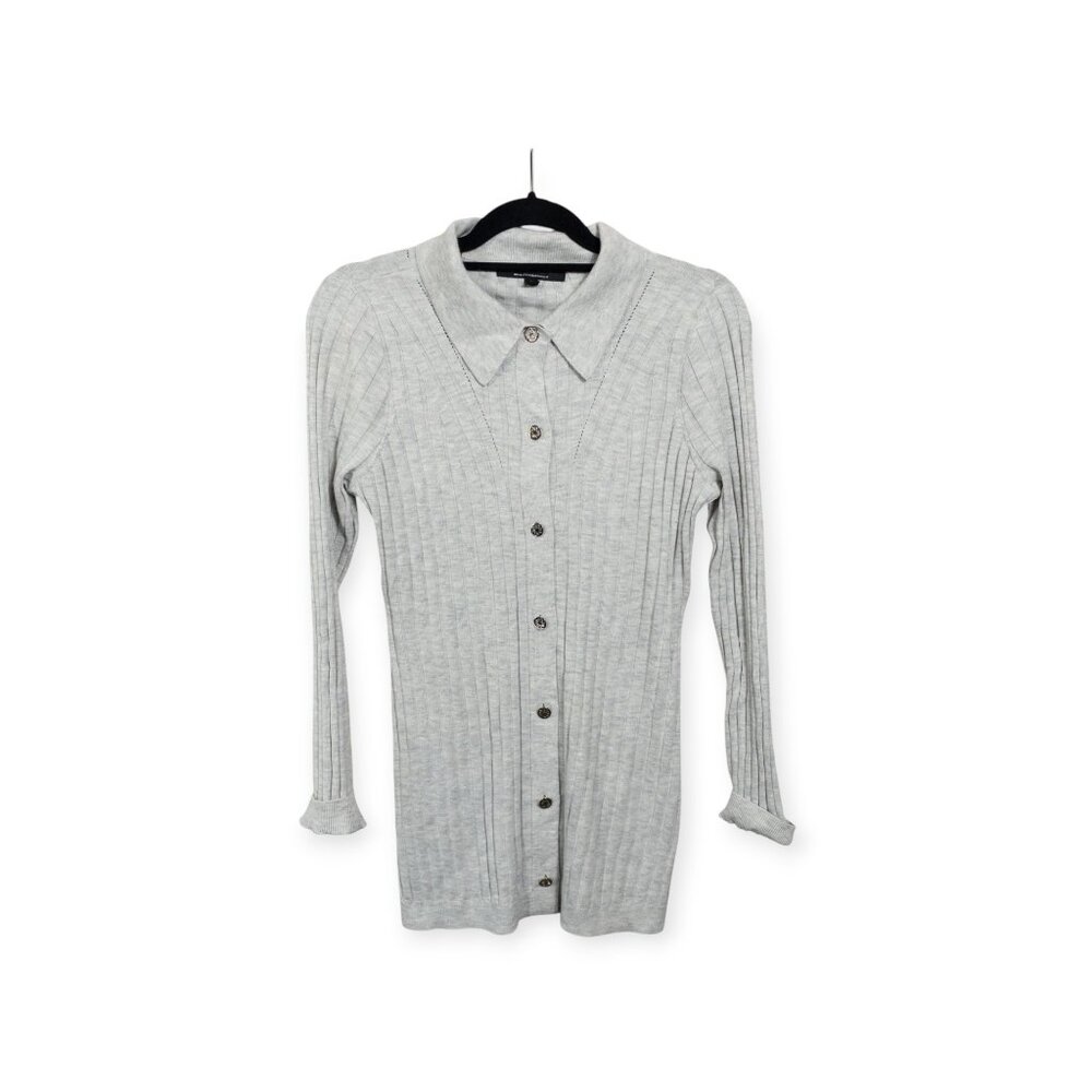 White House Black Market Ribbed Gray Button Up Cardigan Sweater SZ S Cozy